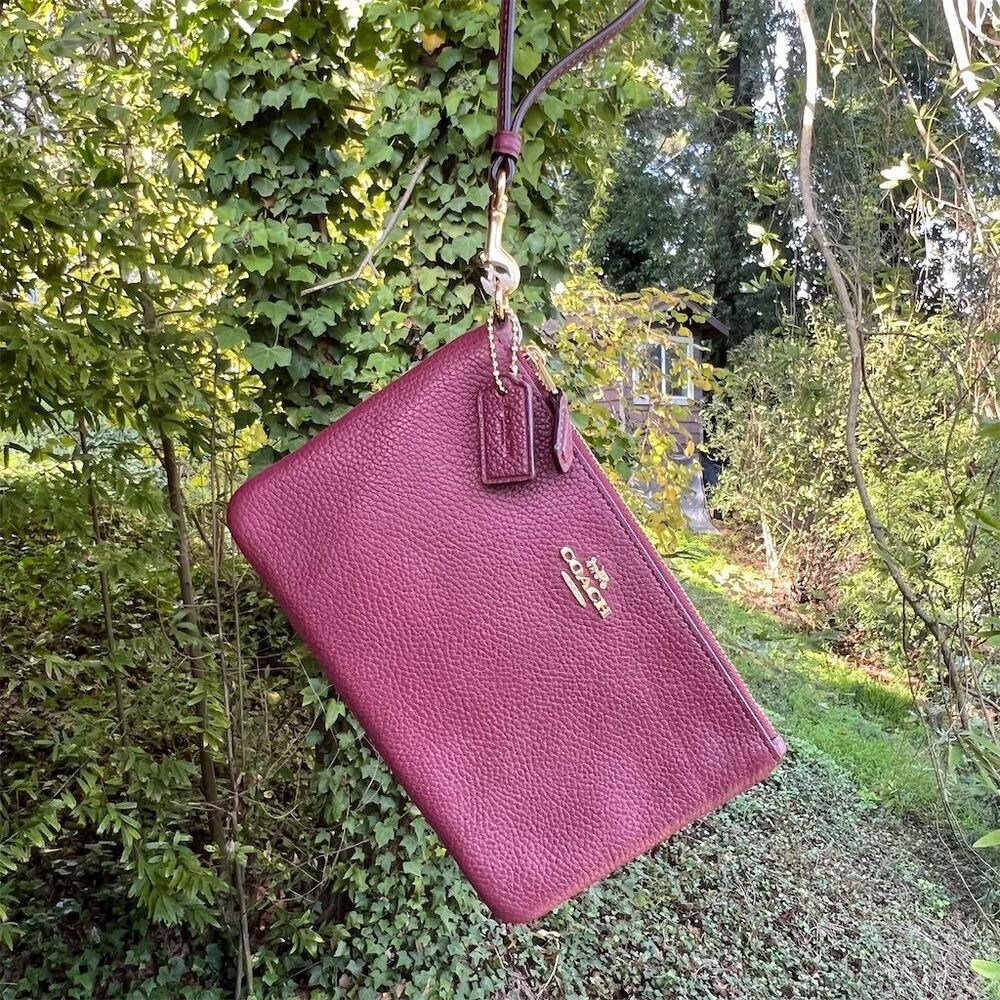 COACH Women's Pebble Leather Wristlet Wallet Vintage Mauve w Gold Hardware NWT - Picture 5 of 11